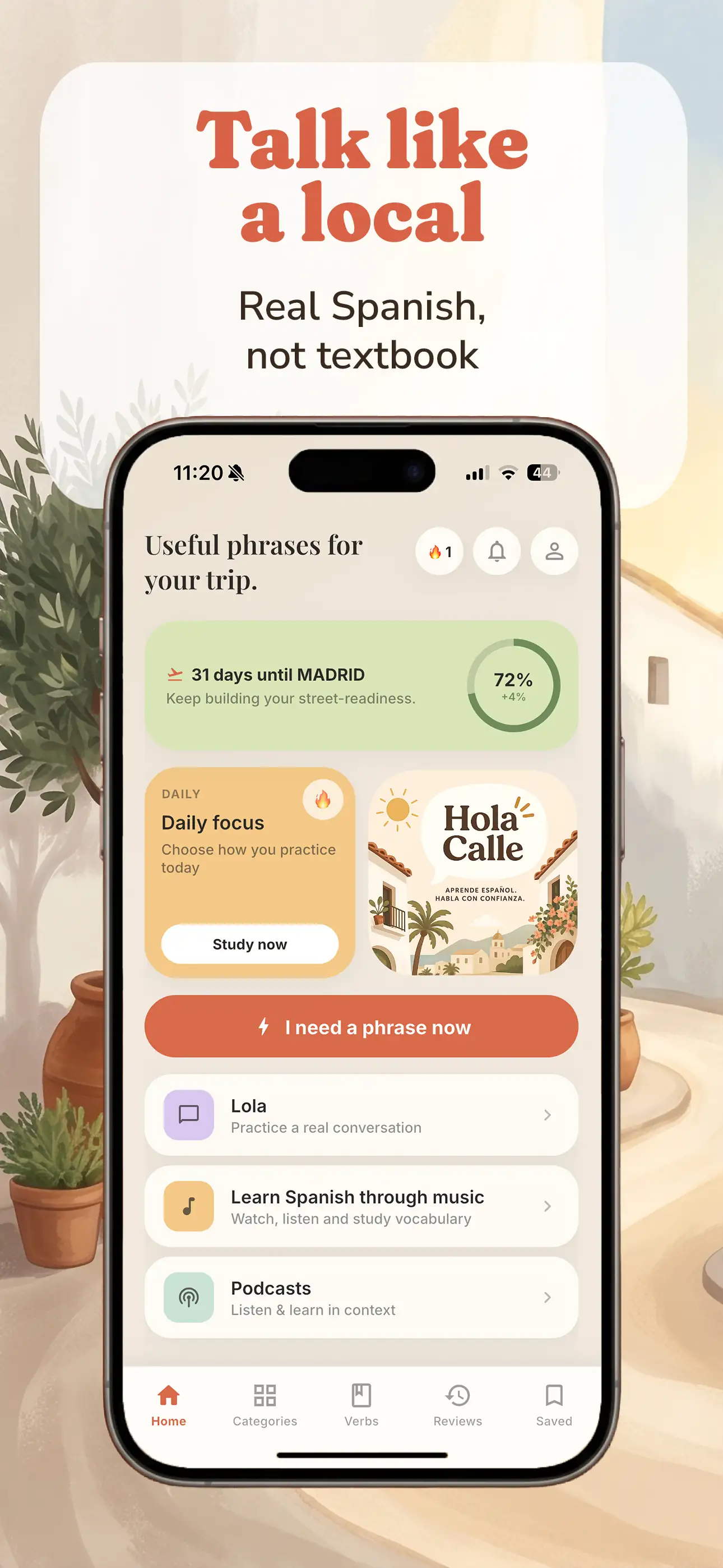 Hola Calle app screen 1 - AI-powered Spanish learning